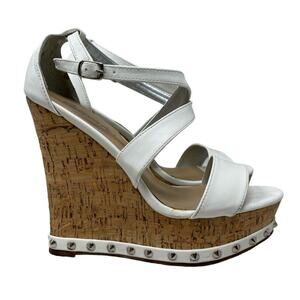 Caliente High Peep Toe Gladiator Wedge Sandals Womens Size 8.5 White Cork Spike
